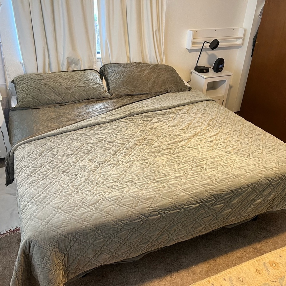 Pottery Barn king washed velvet & silk quilt w/2 matching shams w pillow inserts